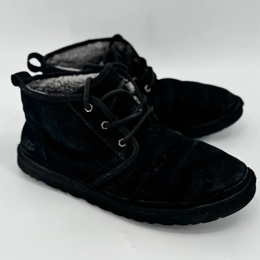 UGG Men's Neumel Chukka Boots Black‎ Suede UGGplush Wool Lining Size 12 Fair